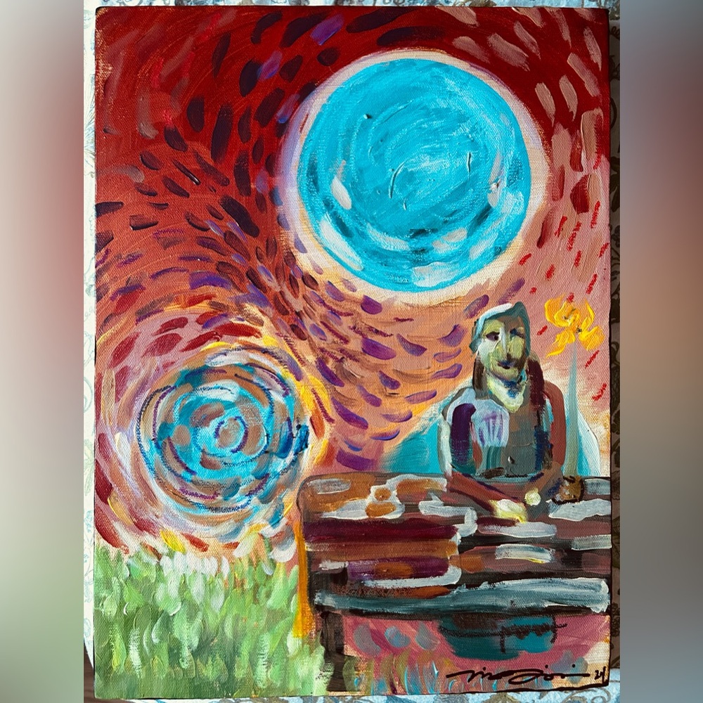“Study by Moonlight” original acrylic painting on canvas 12x16” rare find signed